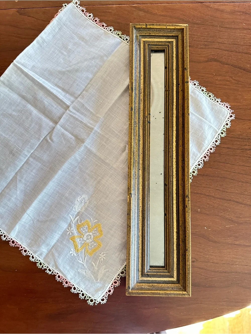 Vintage MCM Skinny Accent Mirror Gold Brown Panel Frame
